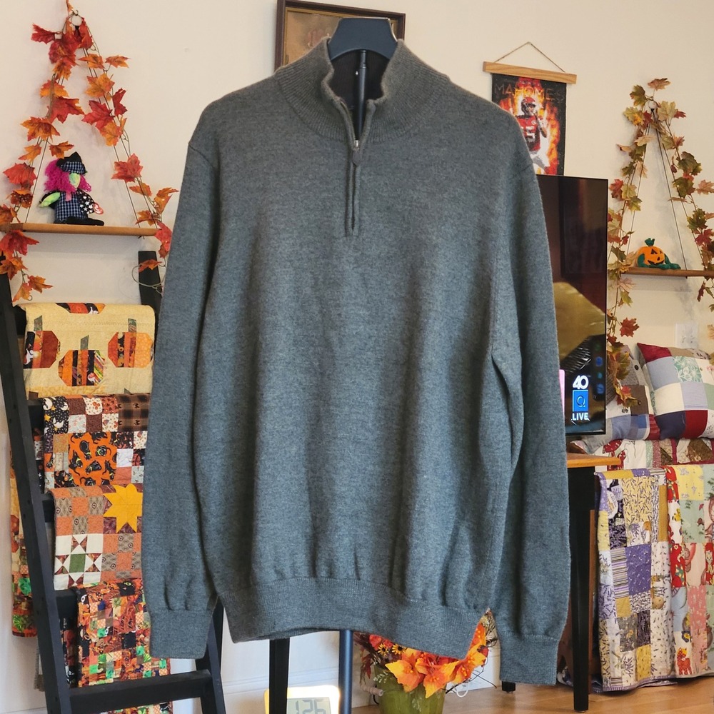 Brooks Brothers Sweater Mens XL Extra Fine Merino Wool Quarter Zip Pullover